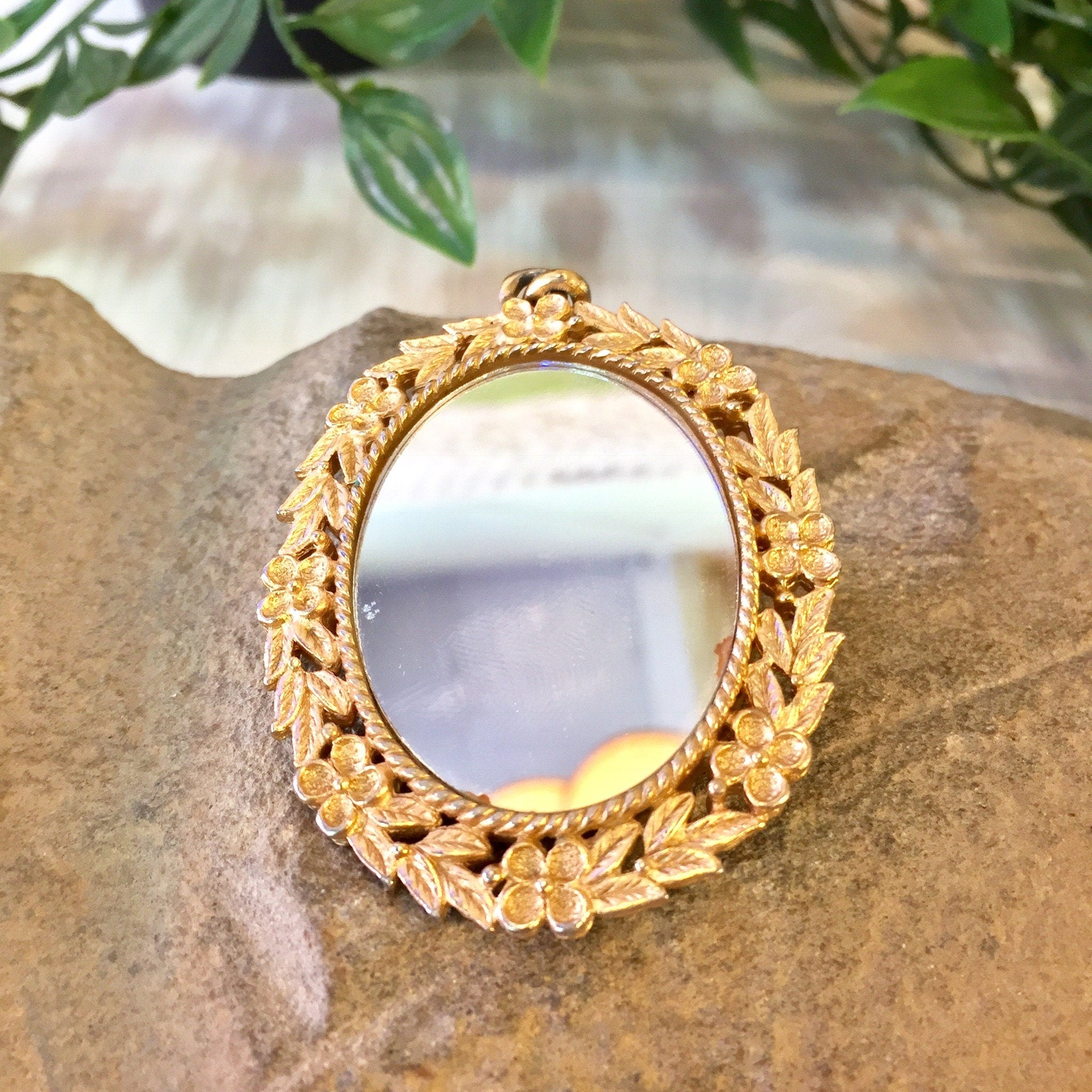 Vintage Cameo Pendant, Cameo Jewelry, Cameo Rose, Gold Toned Pendant, Rose Pendant, Avon Jewelry, Mirror Pendant, Gold, Black, Pink, Rose