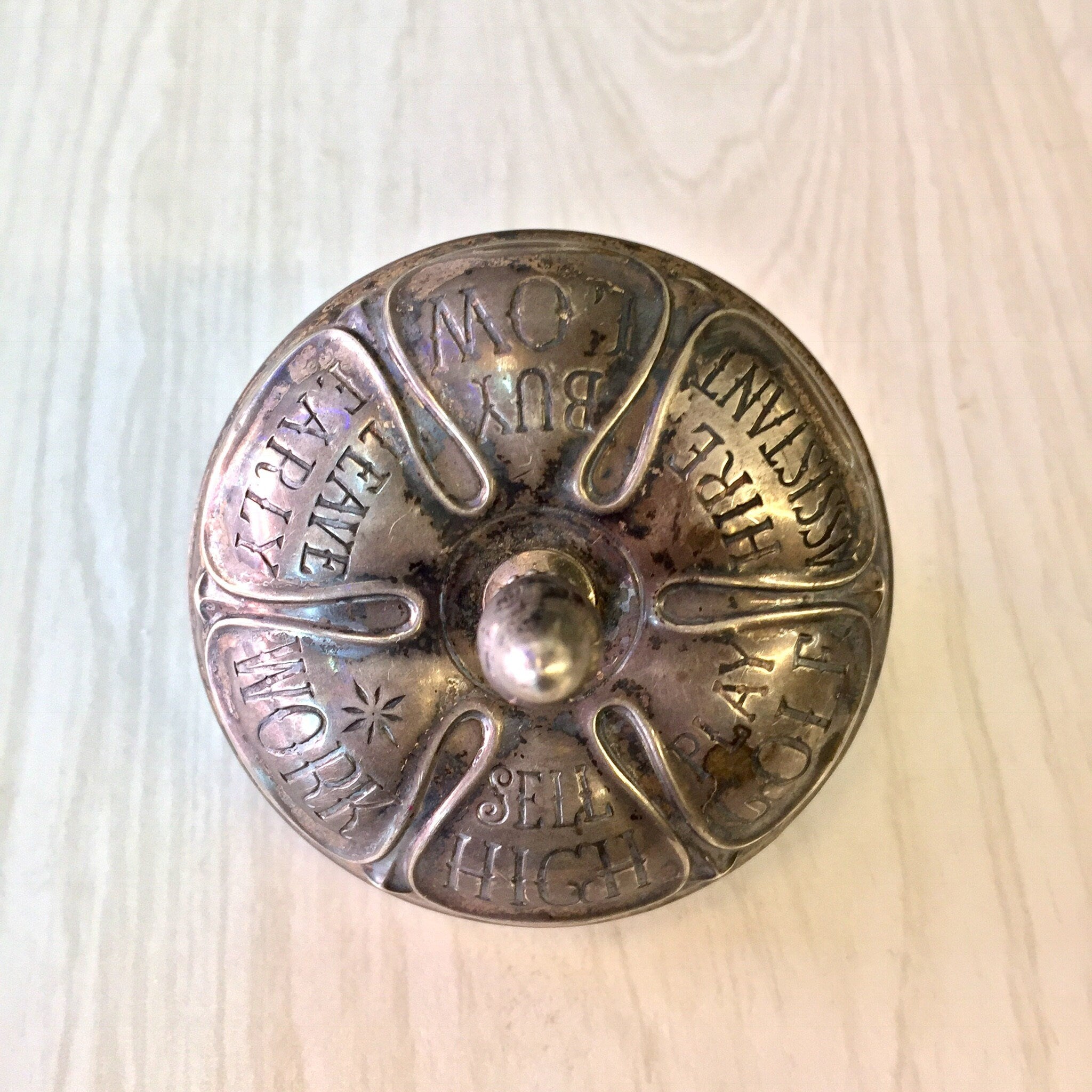 Antique Toy Top by Gorham, Antique Gorham Silver, Gorham Spinning Top, Realtor Spinning Top, Game, Toy, Top, Sterling Silver, Ebony, Fortune