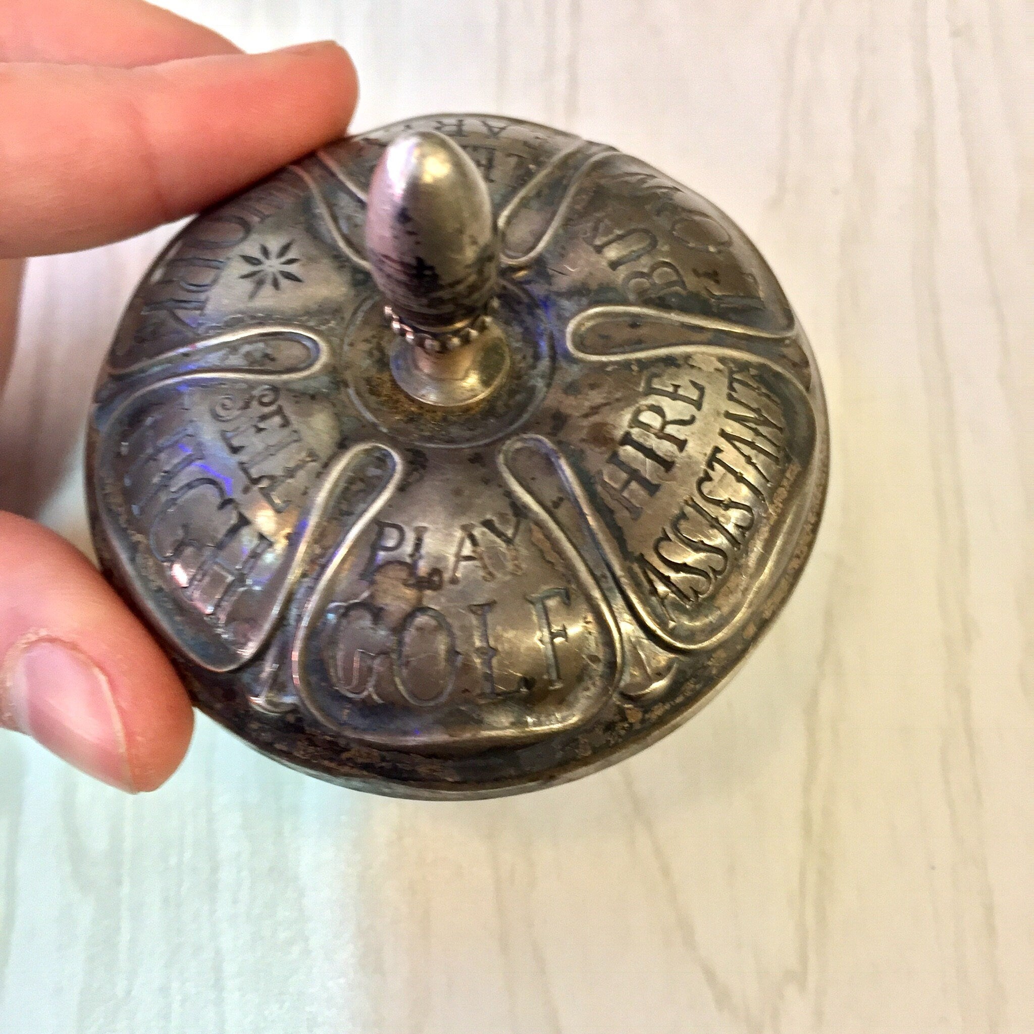 Antique Toy Top by Gorham, Antique Gorham Silver, Gorham Spinning Top, Realtor Spinning Top, Game, Toy, Top, Sterling Silver, Ebony, Fortune