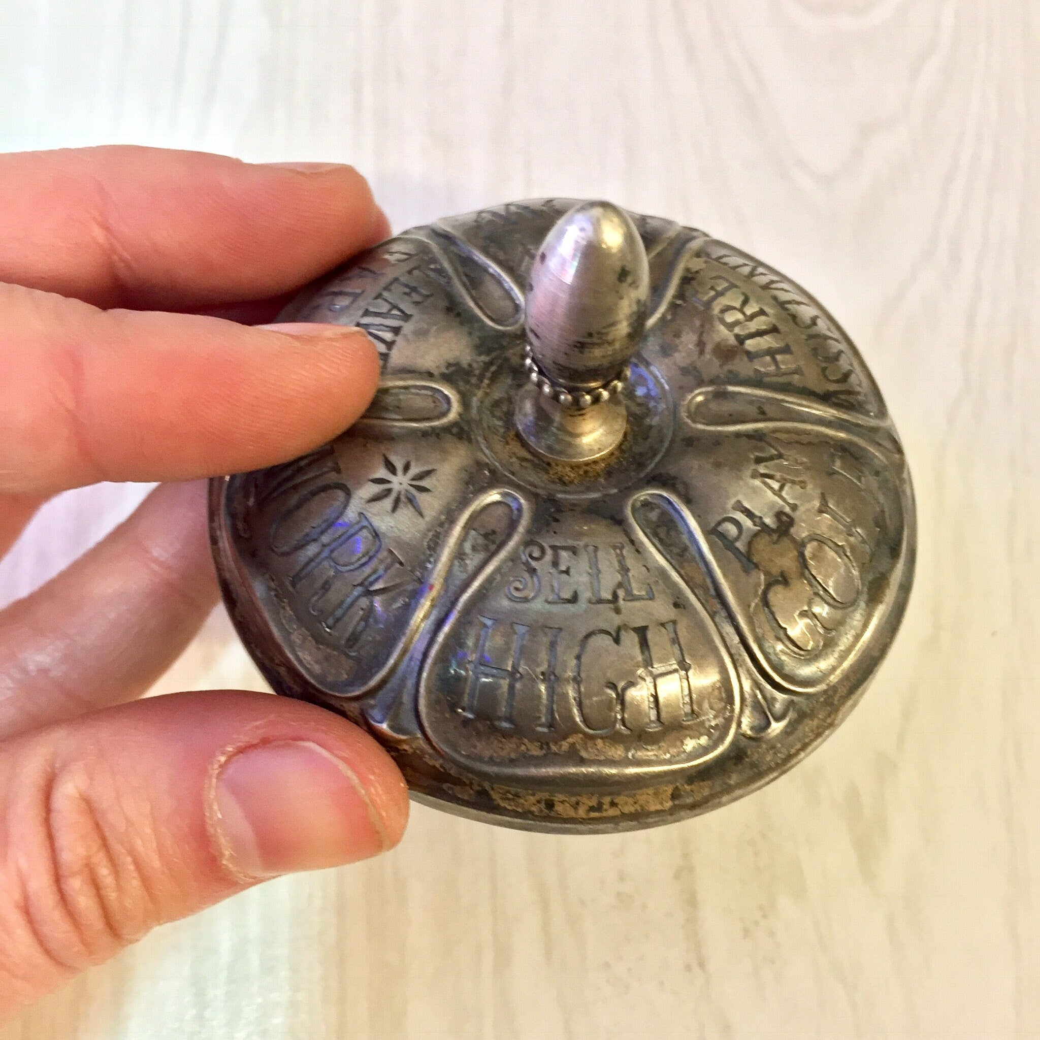 Antique Toy Top by Gorham, Antique Gorham Silver, Gorham Spinning Top, Realtor Spinning Top, Game, Toy, Top, Sterling Silver, Ebony, Fortune