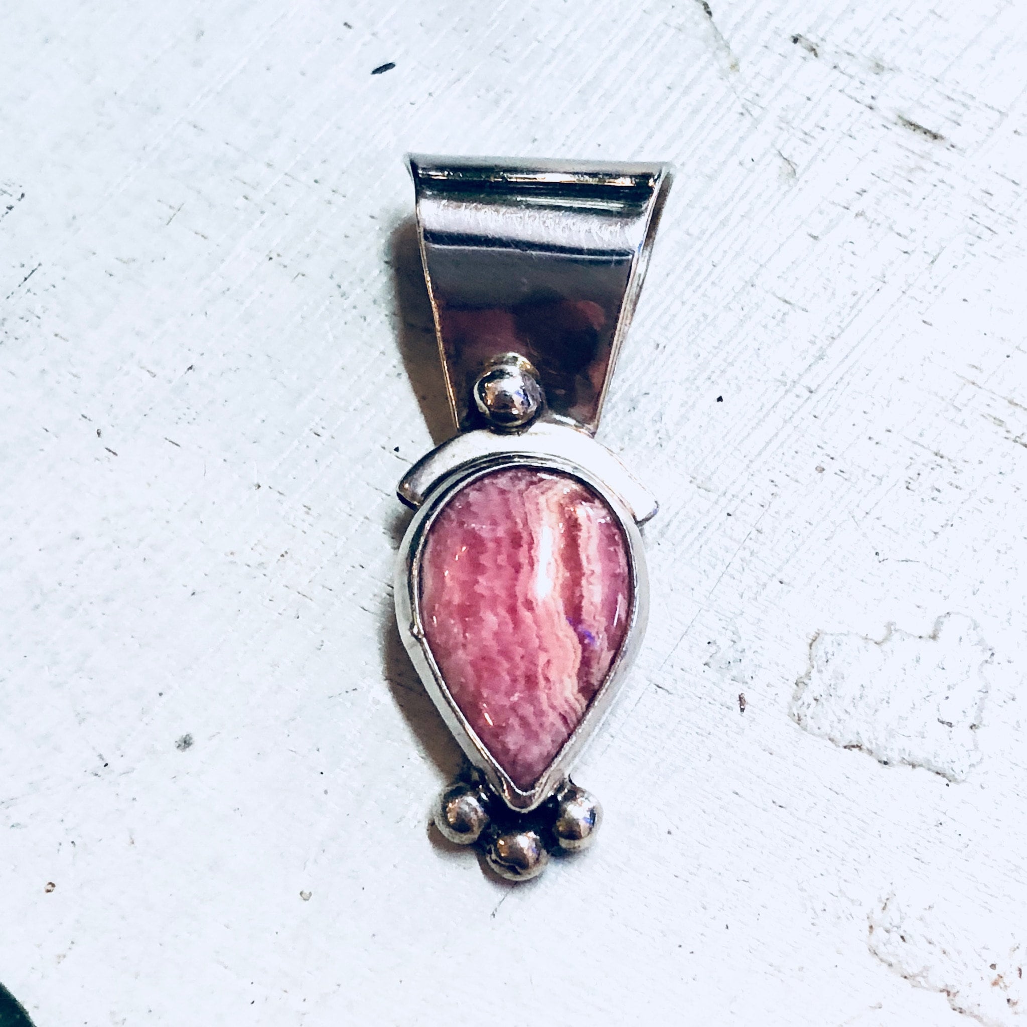 Vintage Silver Pendant, Pink Rhodochrosite, Rhodochrosite, Pink Jewelry, Sterling Silver, Necklace, Pendant, Vintage Jewelry, Pink and White