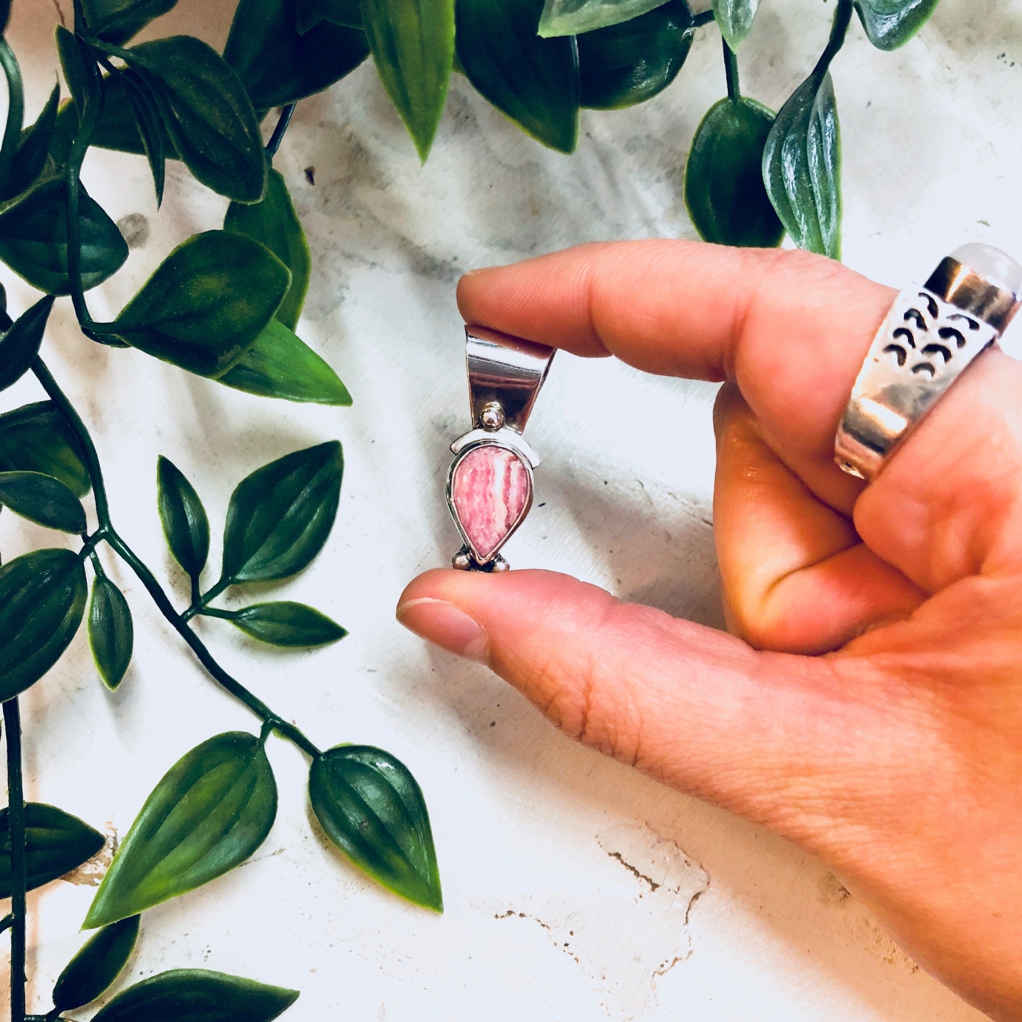 Vintage Silver Pendant, Pink Rhodochrosite, Rhodochrosite, Pink Jewelry, Sterling Silver, Necklace, Pendant, Vintage Jewelry, Pink and White
