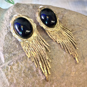 Vintage Clip On Earrings, Vintage Jewelry, Clip On Earrings, Dangle Earrings, Black, Silver, Silver Tone Jewelry, Statement Jewelry,Earrings