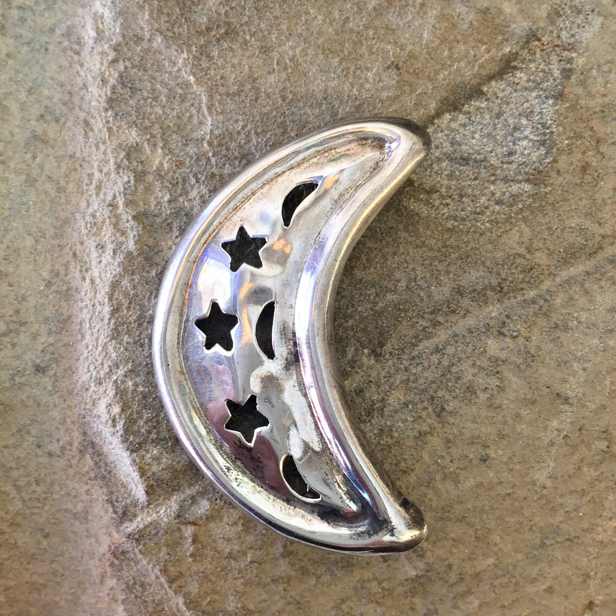 Vintage Silver Brooch, Sterling Silver, Vintage Jewelry, Moon Brooch, Crescent Moon, Moon and Stars, Vintage Pin, Moon Jewelry, Stars, Space