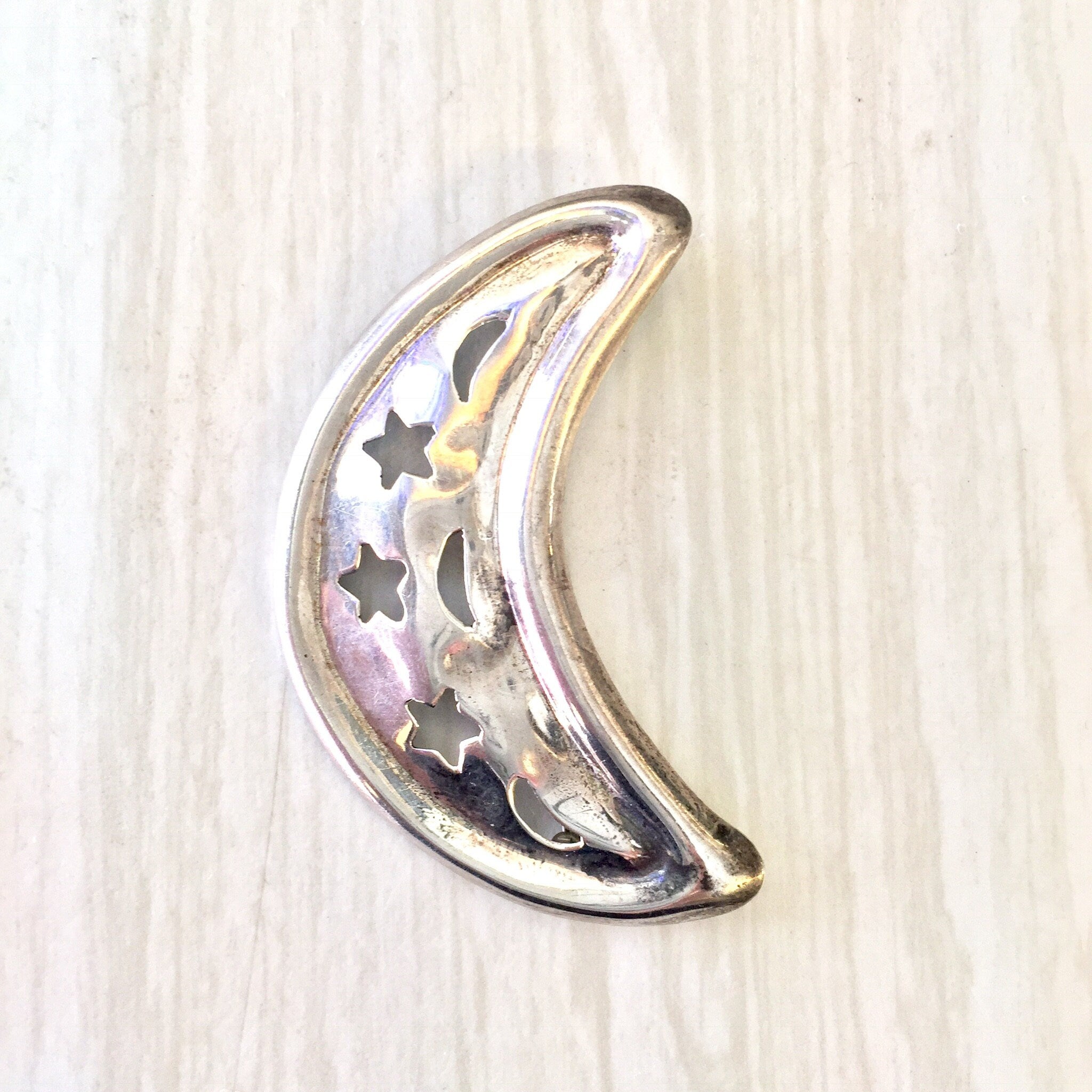 Vintage Silver Brooch, Sterling Silver, Vintage Jewelry, Moon Brooch, Crescent Moon, Moon and Stars, Vintage Pin, Moon Jewelry, Stars, Space