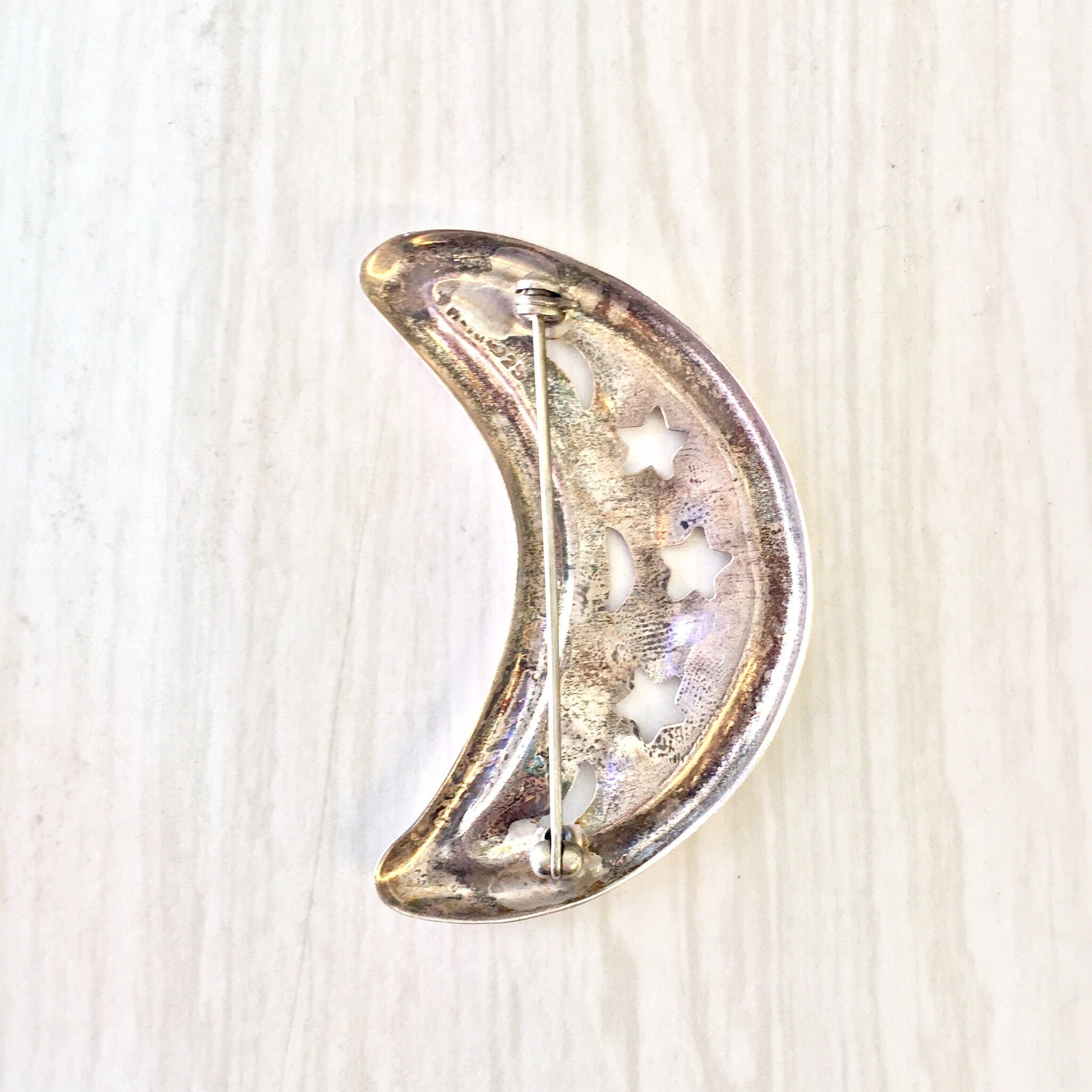 Vintage Silver Brooch, Sterling Silver, Vintage Jewelry, Moon Brooch, Crescent Moon, Moon and Stars, Vintage Pin, Moon Jewelry, Stars, Space