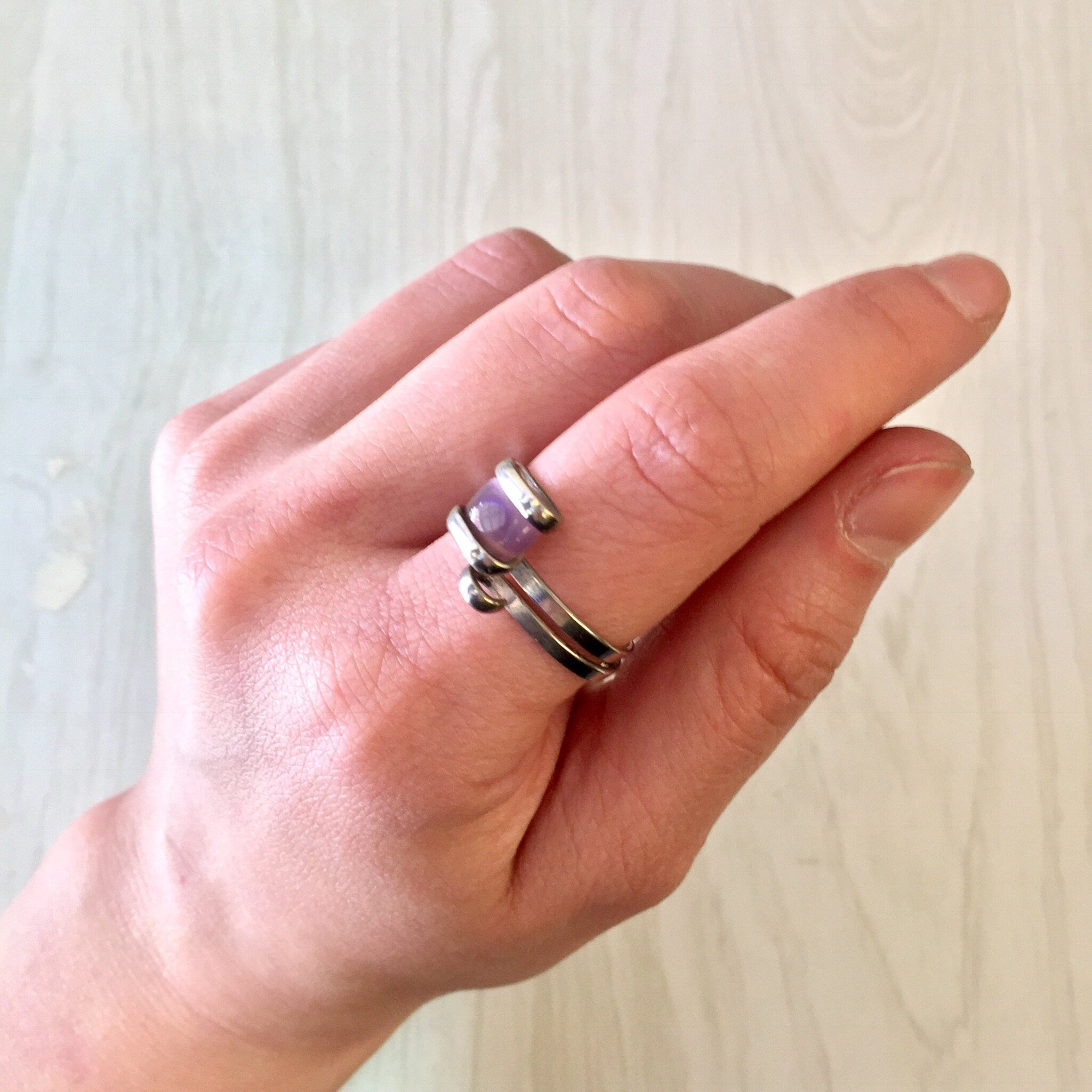 Vintage Silver Ring, Sterling Silver, Vintage Jewelry, Purple Stone, Purple Jewelry, Beaded Jewelry, Spiral Ring, Twist Ring, Light Purple