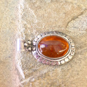 Vintage Silver Pendant, Amber Pendant, Sterling Silver, Vintage Jewelry, Pendant Necklace, Orange, Amber, Hinged Pendant, Oval Pendant, Gift