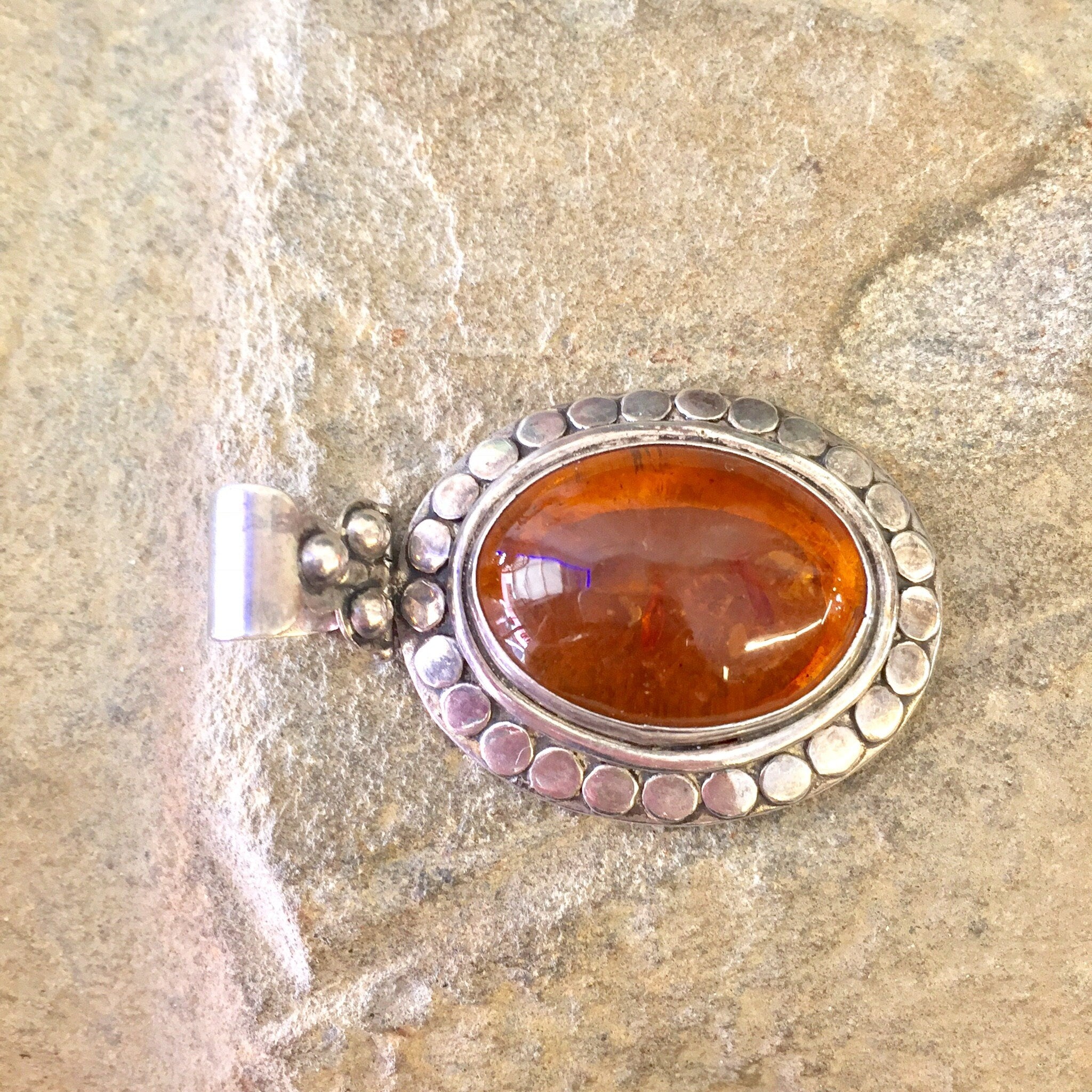 Vintage Silver Pendant, Amber Pendant, Sterling Silver, Vintage Jewelry, Pendant Necklace, Orange, Amber, Hinged Pendant, Oval Pendant, Gift