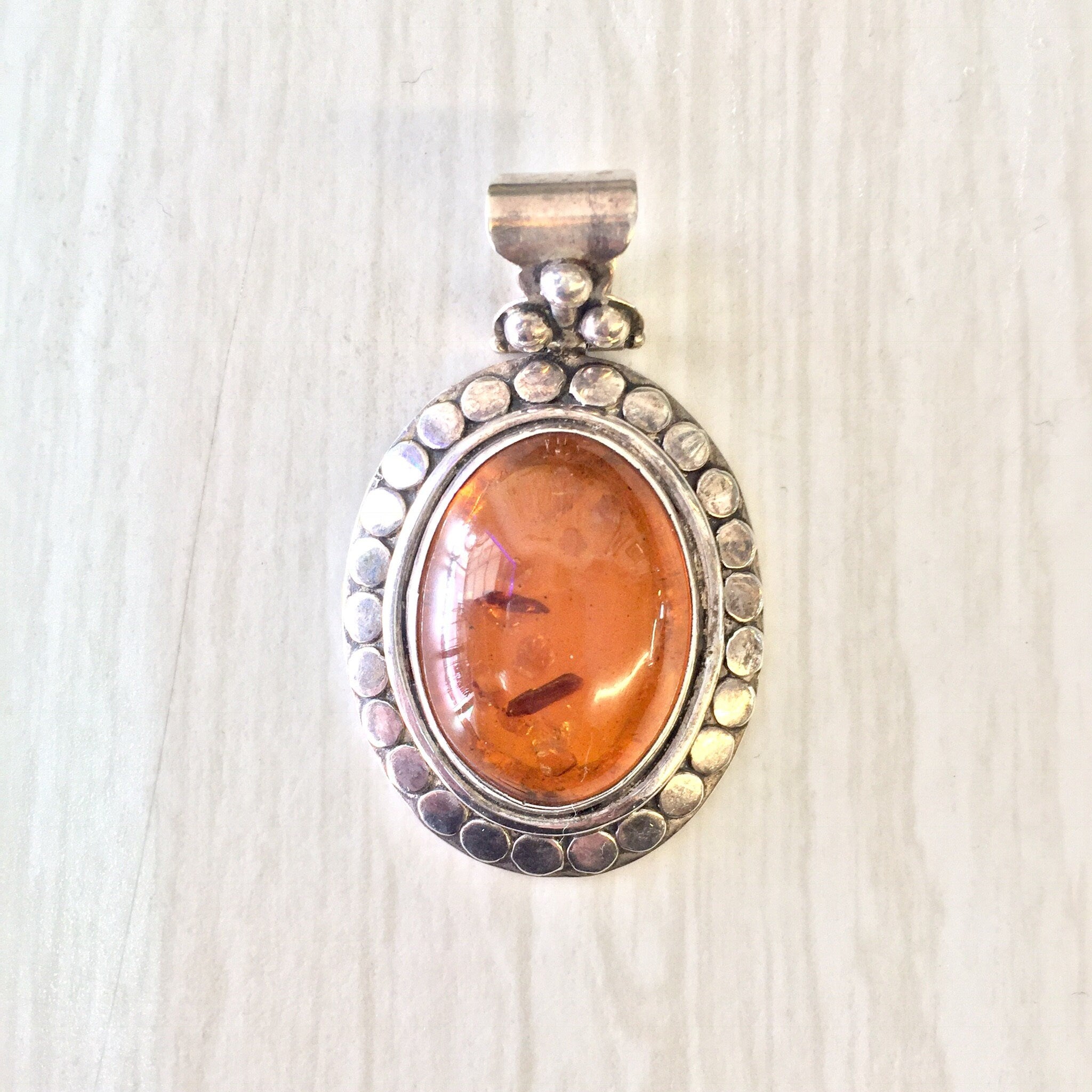 Vintage Silver Pendant, Amber Pendant, Sterling Silver, Vintage Jewelry, Pendant Necklace, Orange, Amber, Hinged Pendant, Oval Pendant, Gift