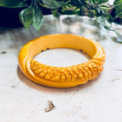 Celluloid Bracelet, Yellow Celluloid, Carved Celluloid, Bangle Bracelet, Vintage Jewelry, Vintage Bracelet, Carved Jewelry, Yellow Jewelry