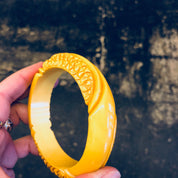 Celluloid Bracelet, Yellow Celluloid, Carved Celluloid, Bangle Bracelet, Vintage Jewelry, Vintage Bracelet, Carved Jewelry, Yellow Jewelry