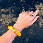 Celluloid Bracelet, Yellow Celluloid, Carved Celluloid, Bangle Bracelet, Vintage Jewelry, Vintage Bracelet, Carved Jewelry, Yellow Jewelry