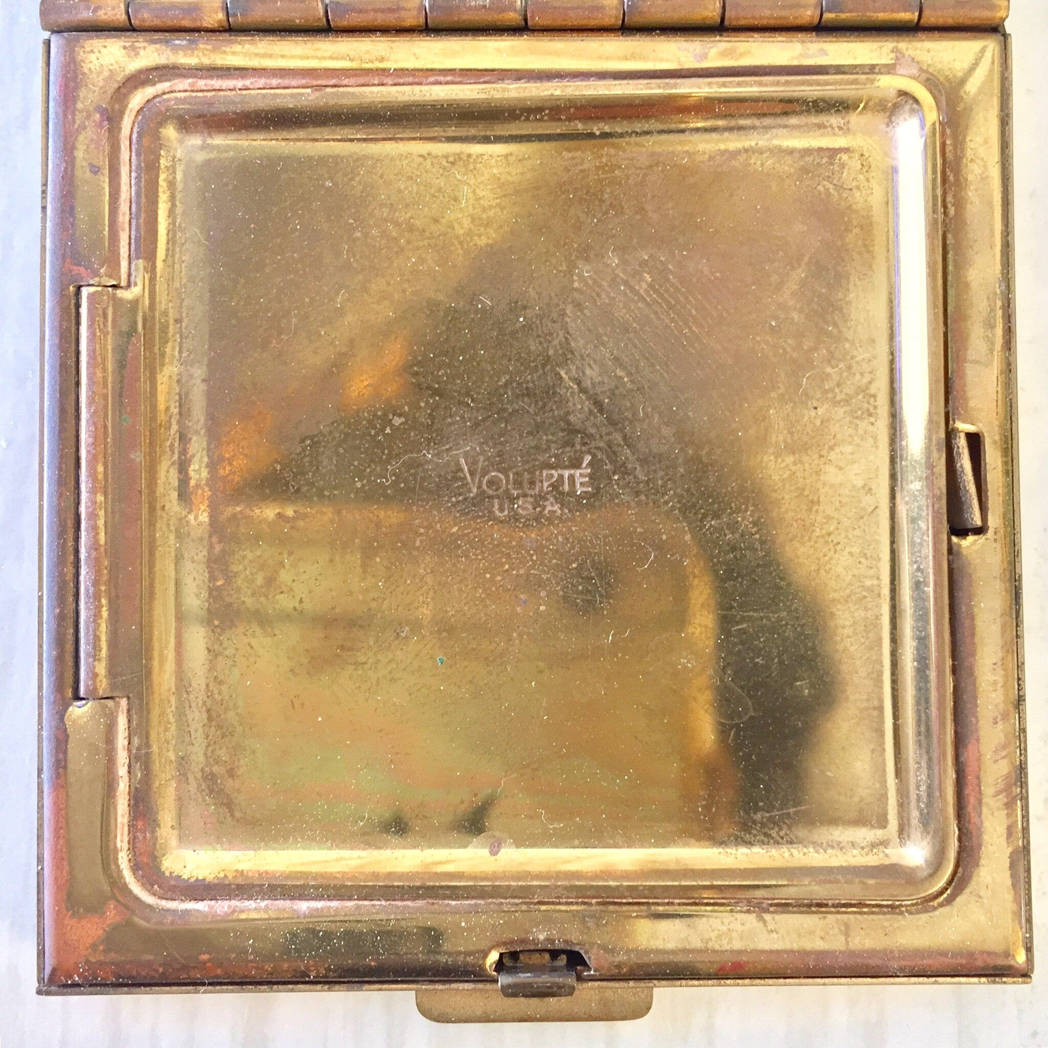 Vintage Volupte Compact, Vintage Compact, Mother of Pearl, Inlayed Stones, Gold Compact, White Compact, Iridescent, Vanity, Volupte, Gift