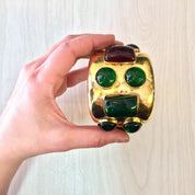 Vintage Cuff Bracelet, Beaded Cuff Bracelet, Gold Toned Bracelet, Large Bracelet, Beaded Jewelry, Vintage Jewelry, Gold, Red, Green, Cuff