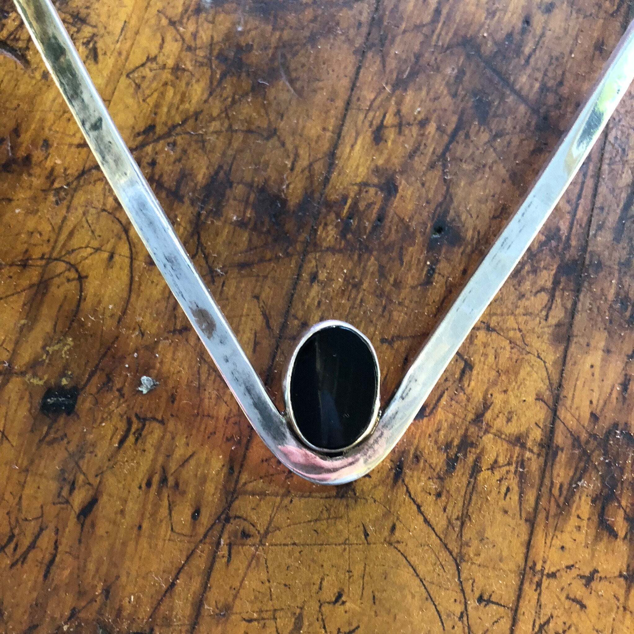 Vintage Silver Choker, Vintage Necklace, Sterling Silver, Black Onyx, Statement Jewelry, Vintage Jewelry, Silver and Black, V Shaped, Collar