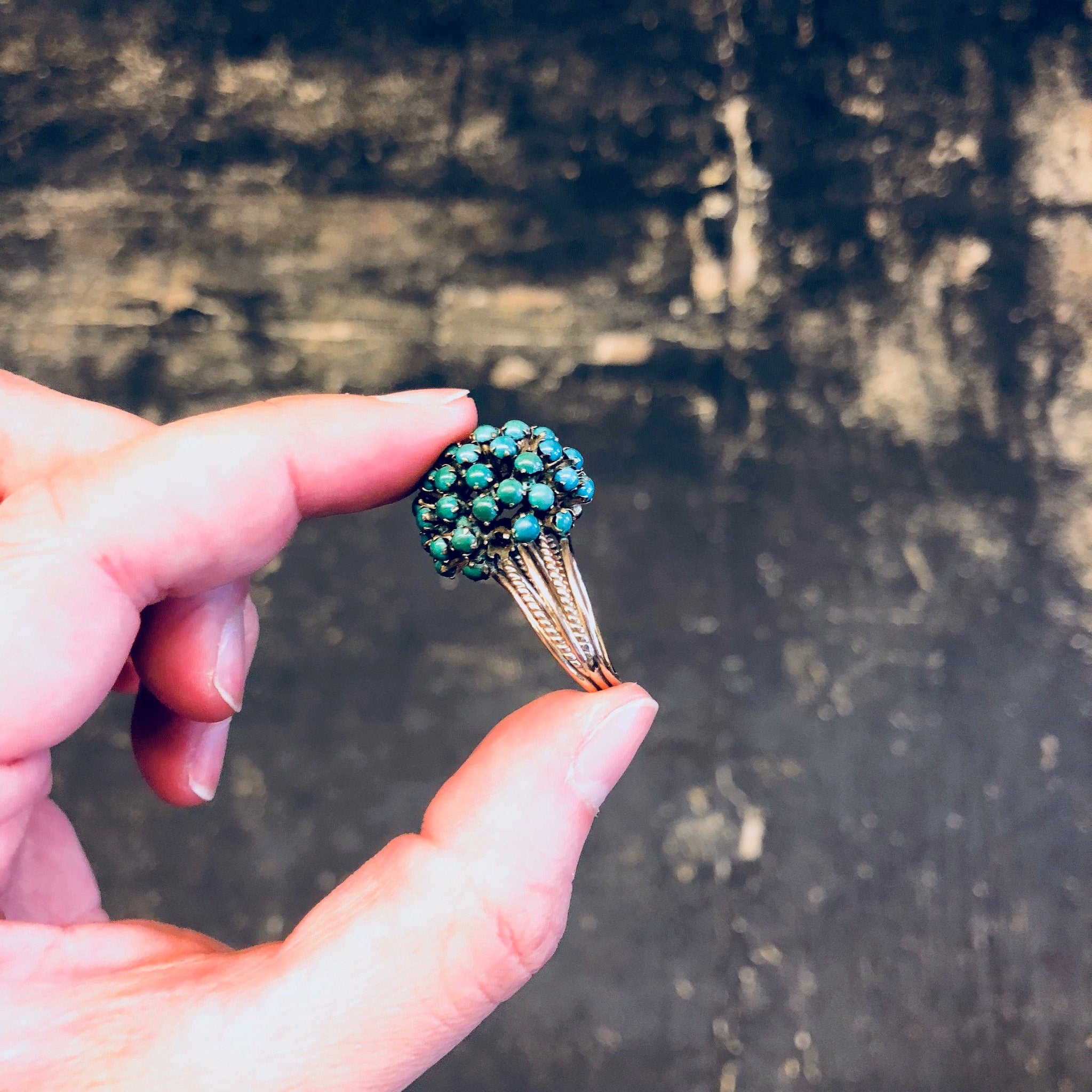 Vintage Gold Ring, Turquoise Ring, Blue and Green, 14 Karat Gold, 14K, Yellow Gold, Turquoise Jewelry, Cocktail Ring, Statement Jewelry