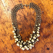 Vintage Necklace, Choker, Vintage Jewelry, Gold Toned Necklace, Bib Necklace, Statement Jewelry, Costume Jewelry, Brass Toned, Ball Necklace