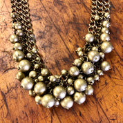 Vintage Necklace, Choker, Vintage Jewelry, Gold Toned Necklace, Bib Necklace, Statement Jewelry, Costume Jewelry, Brass Toned, Ball Necklace