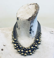 Vintage Necklace, Choker, Vintage Jewelry, Gold Toned Necklace, Bib Necklace, Statement Jewelry, Costume Jewelry, Brass Toned, Ball Necklace