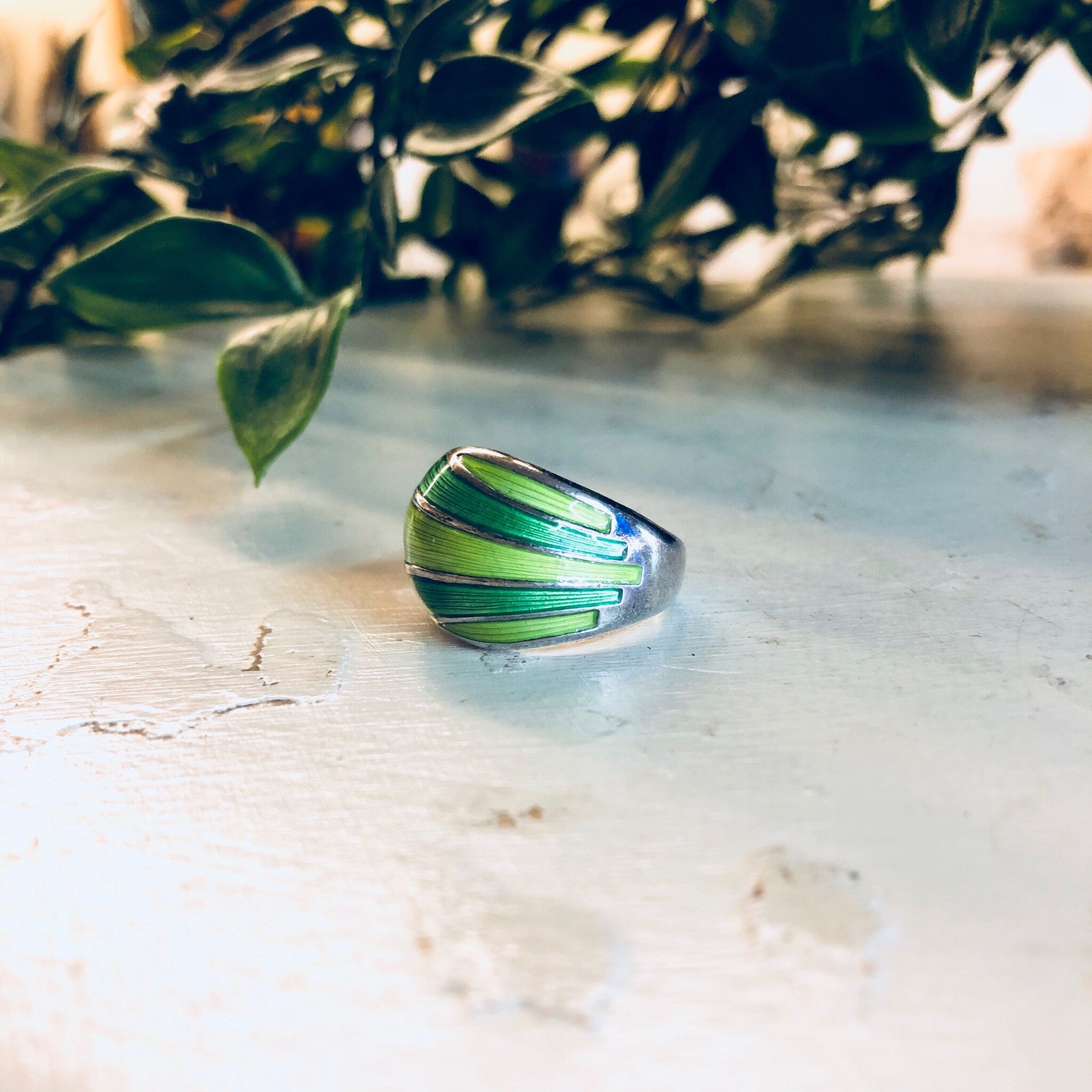 Vintage Silver Ring, David Andersen Ring, Norwegian Jewelry, Green Enamel Ring, Adjustable Ring, Vintage Jewelry, Green Jewelry, Shell Shape