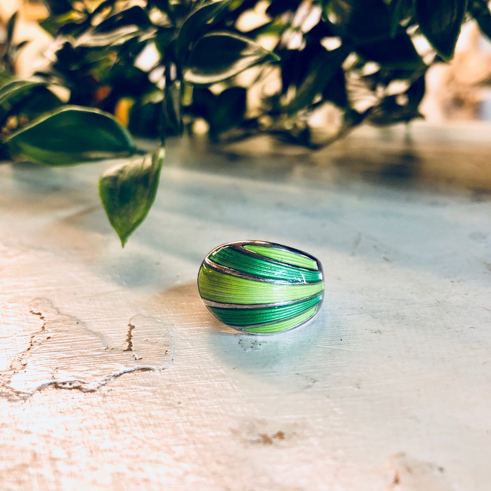 Vintage Silver Ring, David Andersen Ring, Norwegian Jewelry, Green Enamel Ring, Adjustable Ring, Vintage Jewelry, Green Jewelry, Shell Shape