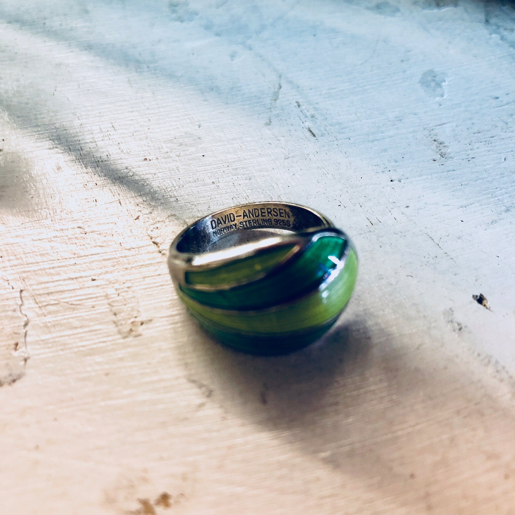 Vintage Silver Ring, David Andersen Ring, Norwegian Jewelry, Green Enamel Ring, Adjustable Ring, Vintage Jewelry, Green Jewelry, Shell Shape