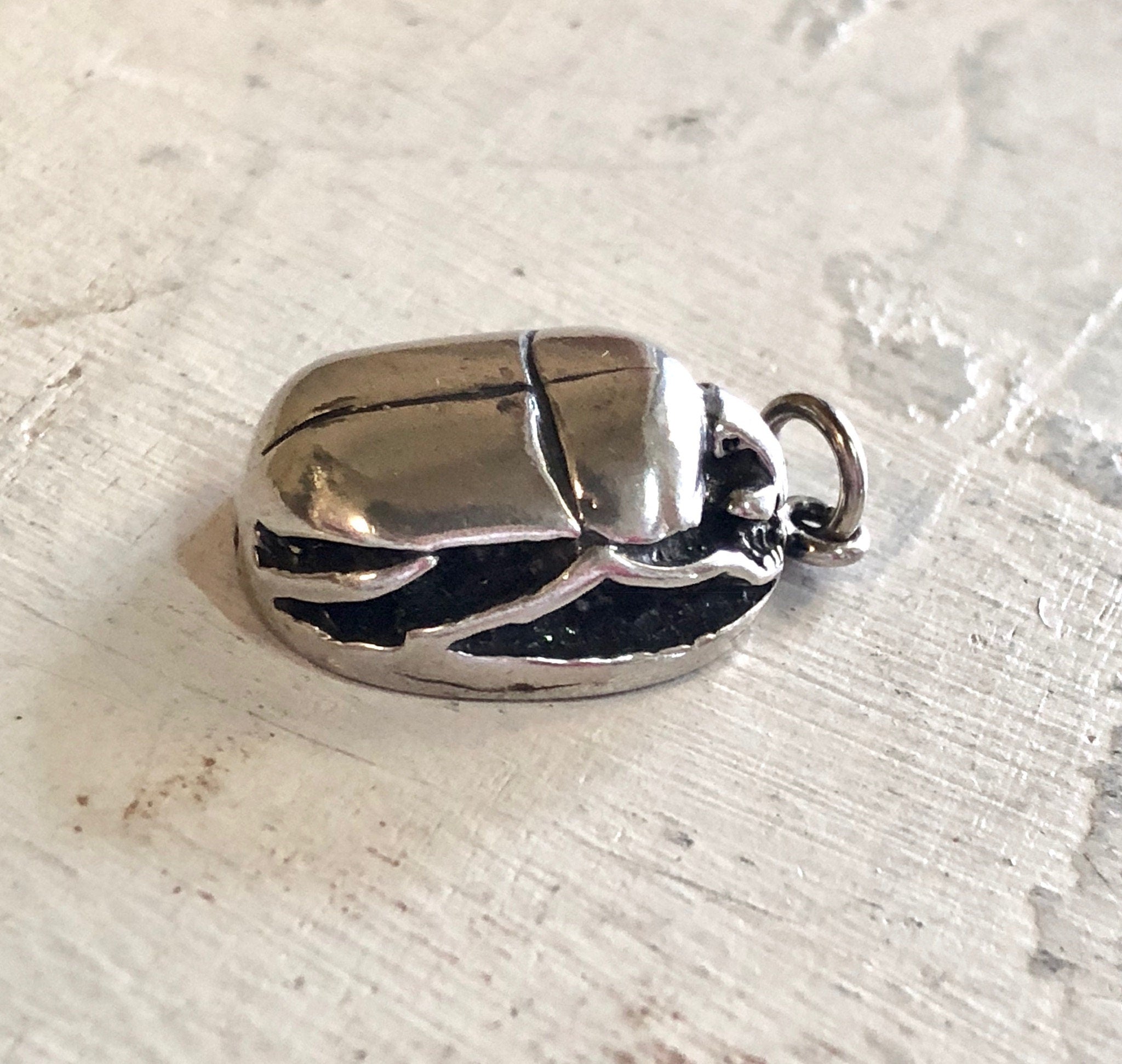 Vintage Silver Pendant, Scarab Necklace, Vintage Necklace, Vintage Jewelry, Sterling Silver, Silver Chain, Scarab Jewelry, Pendant, Bug