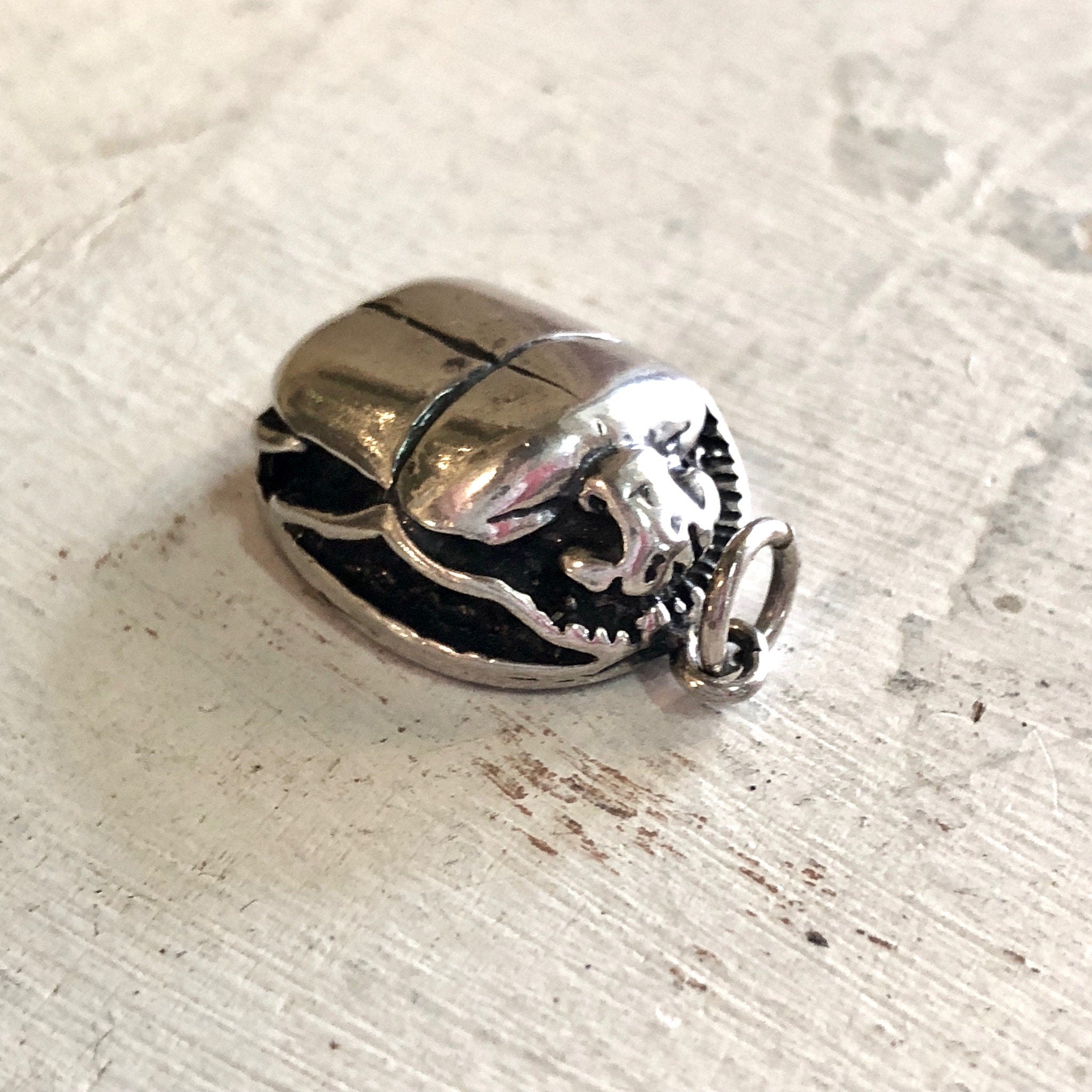 Vintage Silver Pendant, Scarab Necklace, Vintage Necklace, Vintage Jewelry, Sterling Silver, Silver Chain, Scarab Jewelry, Pendant, Bug