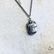 Vintage Silver Pendant, Scarab Necklace, Vintage Necklace, Vintage Jewelry, Sterling Silver, Silver Chain, Scarab Jewelry, Pendant, Bug