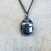 Vintage Silver Pendant, Scarab Necklace, Vintage Necklace, Vintage Jewelry, Sterling Silver, Silver Chain, Scarab Jewelry, Pendant, Bug
