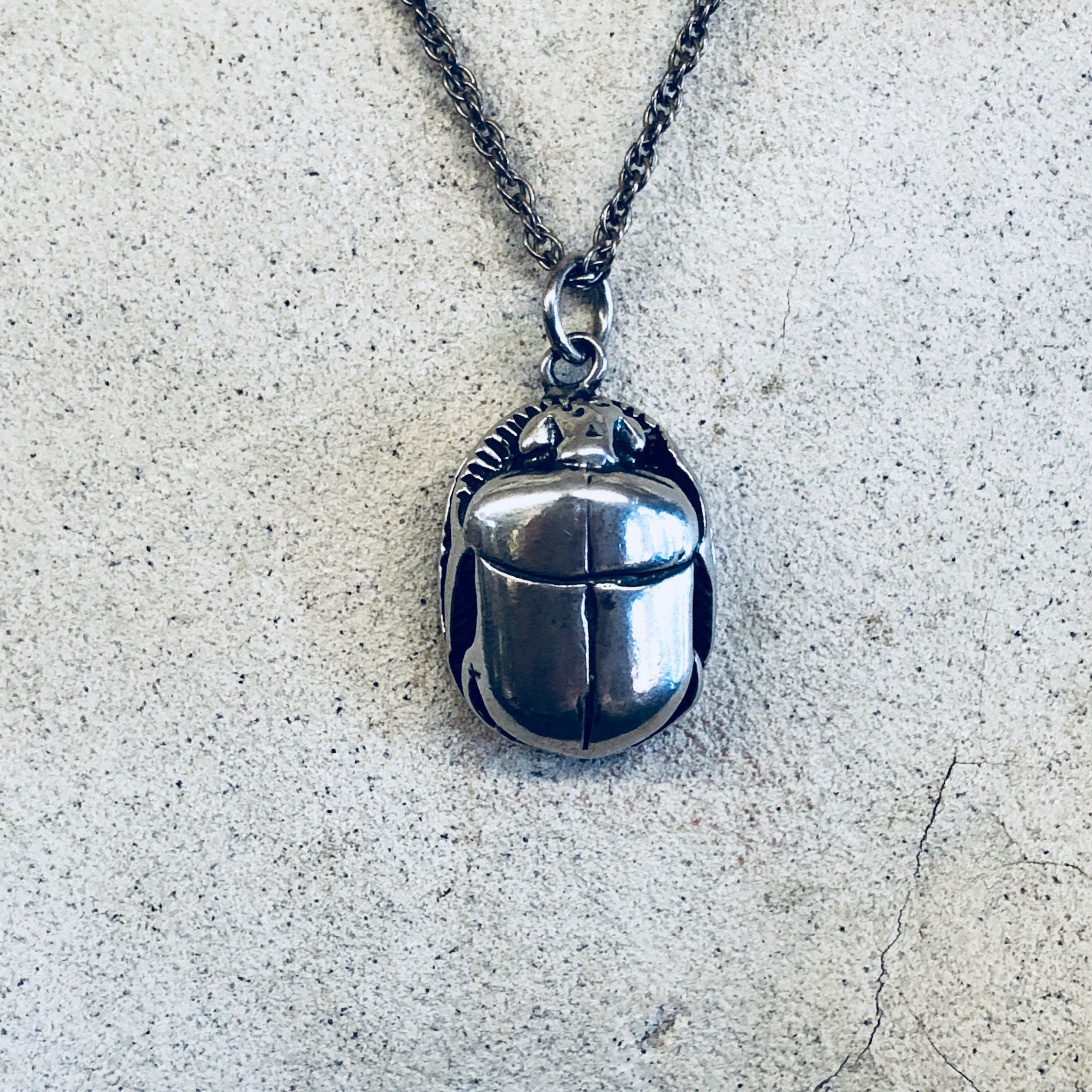Vintage Silver Pendant, Scarab Necklace, Vintage Necklace, Vintage Jewelry, Sterling Silver, Silver Chain, Scarab Jewelry, Pendant, Bug