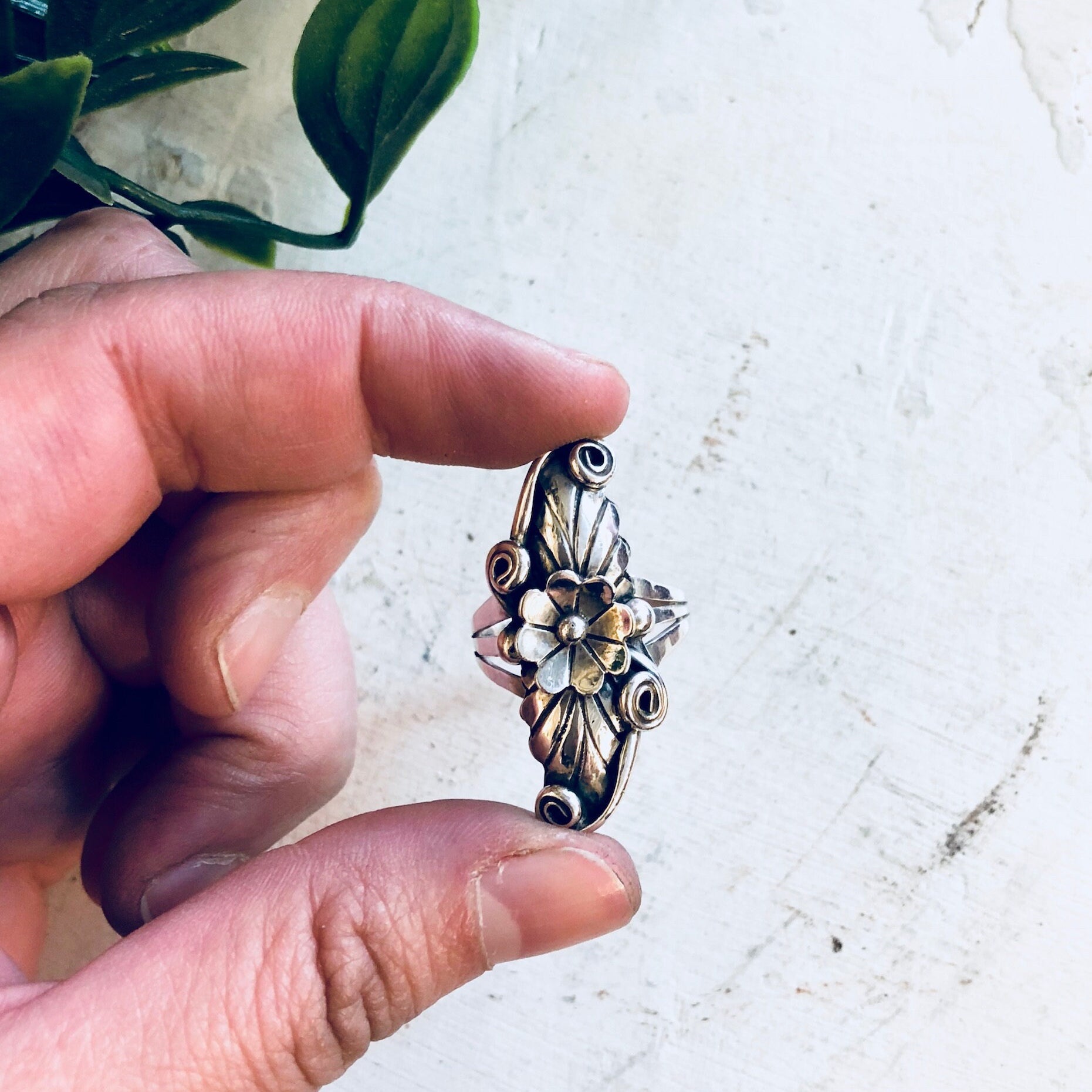 Vintage Silver Ring, RB Sterling, Navajo Ring, Navajo Jewelry, Running Bear, Vintage Jewelry, Statement Ring, Floral Ring, Flower, Long Ring