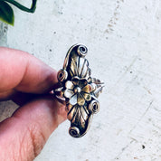 Vintage Silver Ring, RB Sterling, Navajo Ring, Navajo Jewelry, Running Bear, Vintage Jewelry, Statement Ring, Floral Ring, Flower, Long Ring