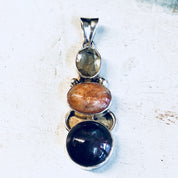 Vintage Silver Pendant, Sterling Silver, Vintage Jewelry, Vintage Necklace, Pendant, Smoky Quartz, Orange, Purple, Natural Stones, Necklace