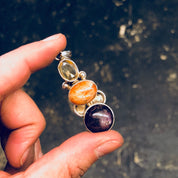 Vintage Silver Pendant, Sterling Silver, Vintage Jewelry, Vintage Necklace, Pendant, Smoky Quartz, Orange, Purple, Natural Stones, Necklace
