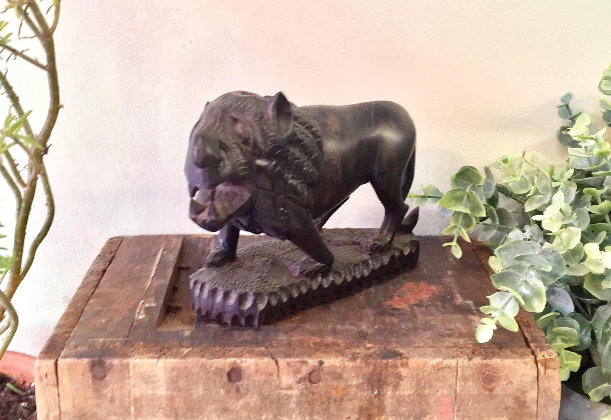 Hand Carved Ebony Wood Lion | Lion Wood Carving | Solid Wood Lion | Mantle Piece | | Bohemian Home Decor | Lion Decor |