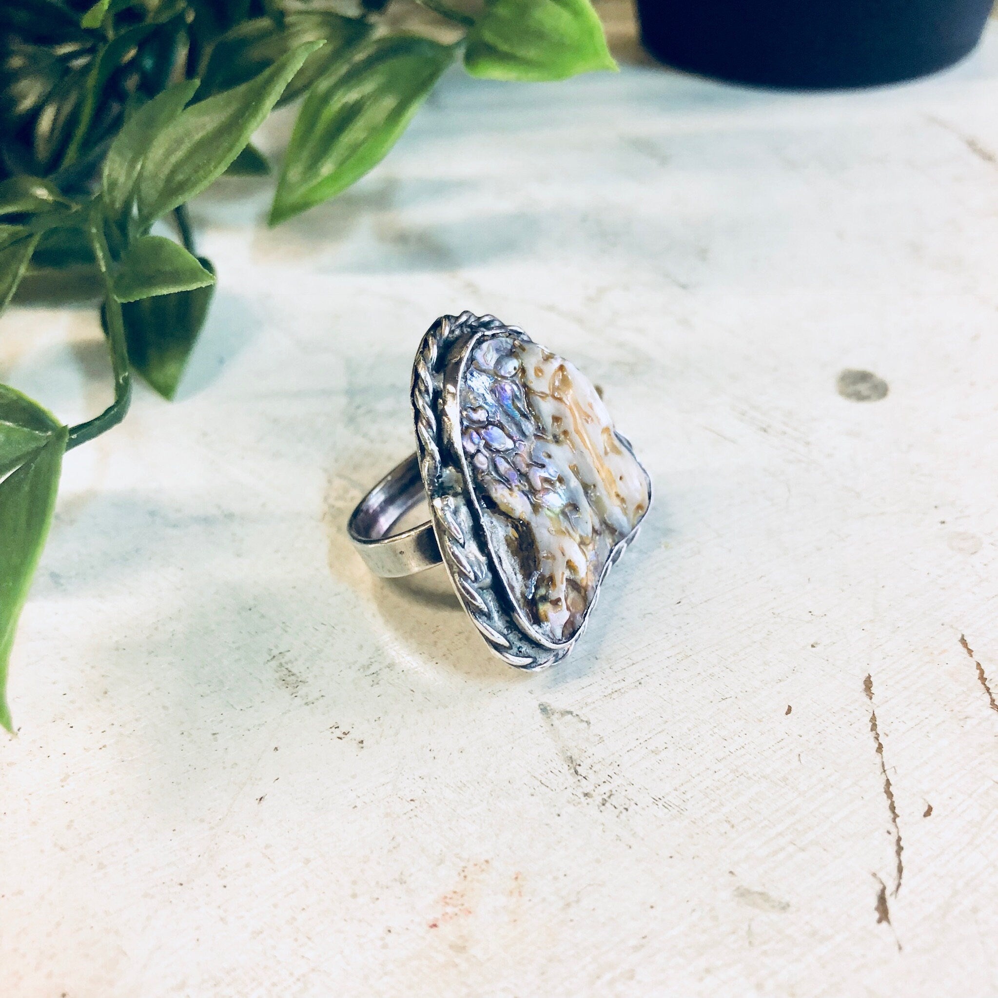 Vintage Silver Ring, Abalone Ring, Abalone Shell, Vintage Jewelry, Sterling Silver, Large Ring, Cocktail Ring, Statement Jewelry, Abalone