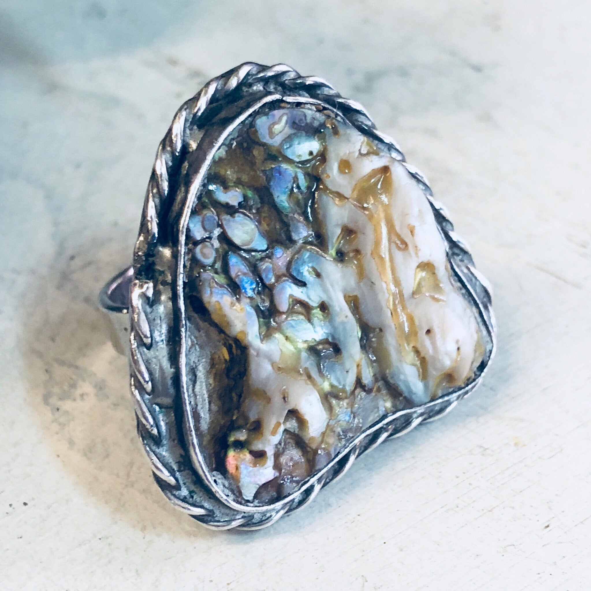 Vintage Silver Ring, Abalone Ring, Abalone Shell, Vintage Jewelry, Sterling Silver, Large Ring, Cocktail Ring, Statement Jewelry, Abalone