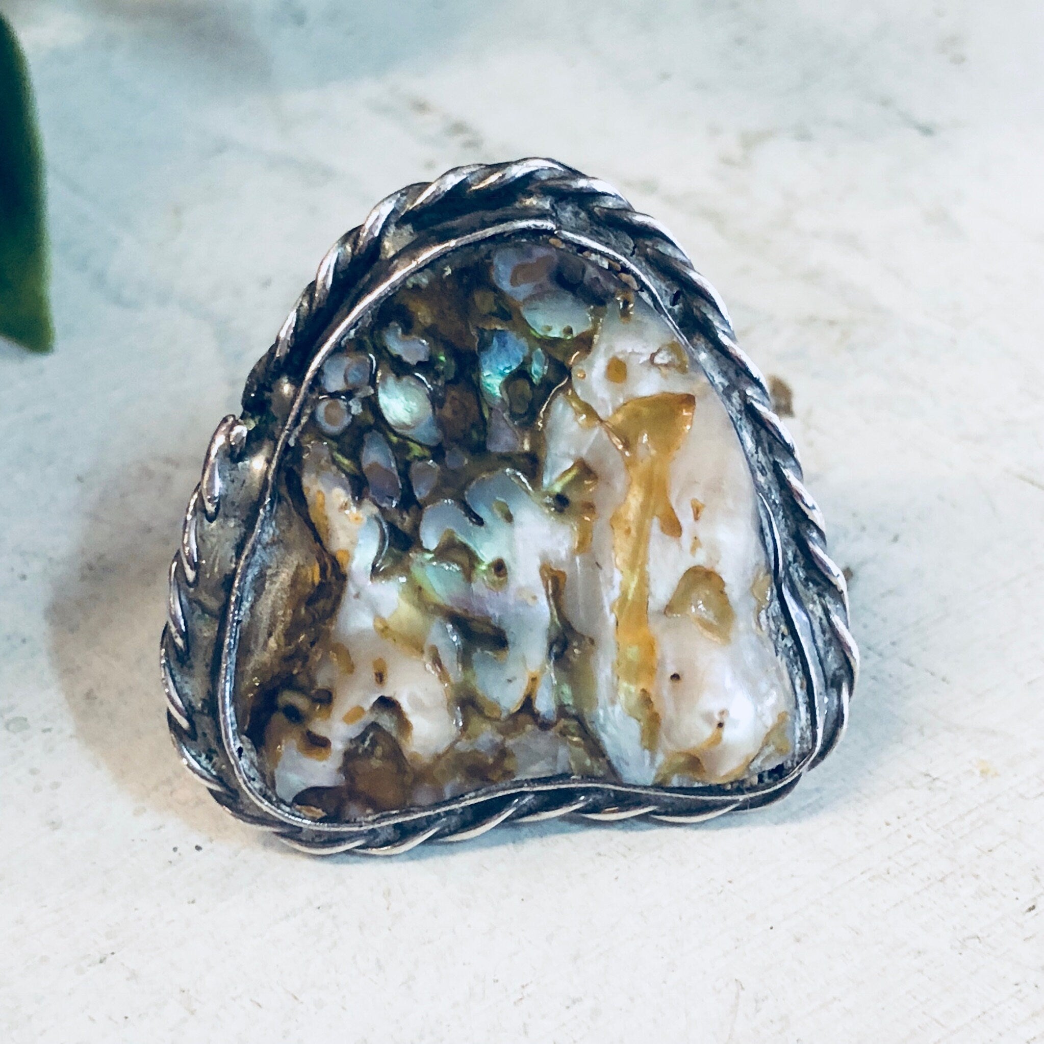 Vintage Silver Ring, Abalone Ring, Abalone Shell, Vintage Jewelry, Sterling Silver, Large Ring, Cocktail Ring, Statement Jewelry, Abalone