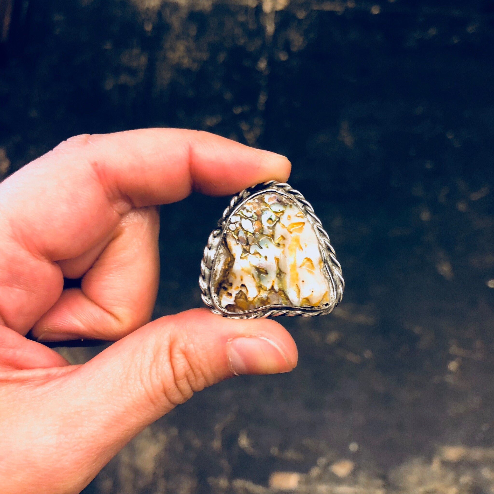 Vintage Silver Ring, Abalone Ring, Abalone Shell, Vintage Jewelry, Sterling Silver, Large Ring, Cocktail Ring, Statement Jewelry, Abalone