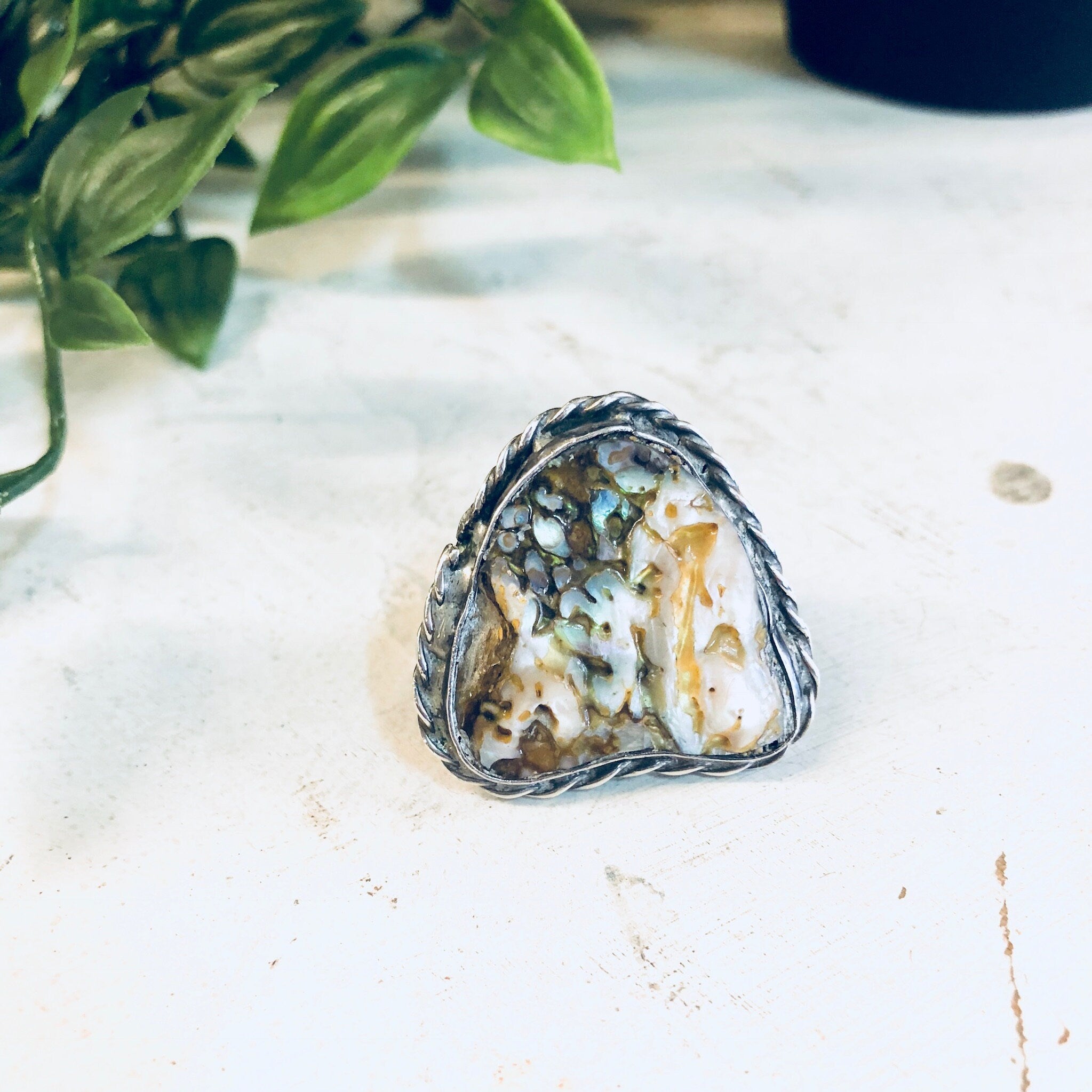 Vintage Silver Ring, Abalone Ring, Abalone Shell, Vintage Jewelry, Sterling Silver, Large Ring, Cocktail Ring, Statement Jewelry, Abalone