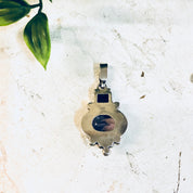 Vintage Silver Pendant, Sterling Silver, Vintage Jewelry, Hessonite Garnet, Amethyst Pendant, Gemstone Pendant, Vintage Necklace, Brown Gem