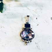 Vintage Silver Pendant, Sterling Silver, Vintage Jewelry, Hessonite Garnet, Amethyst Pendant, Gemstone Pendant, Vintage Necklace, Brown Gem