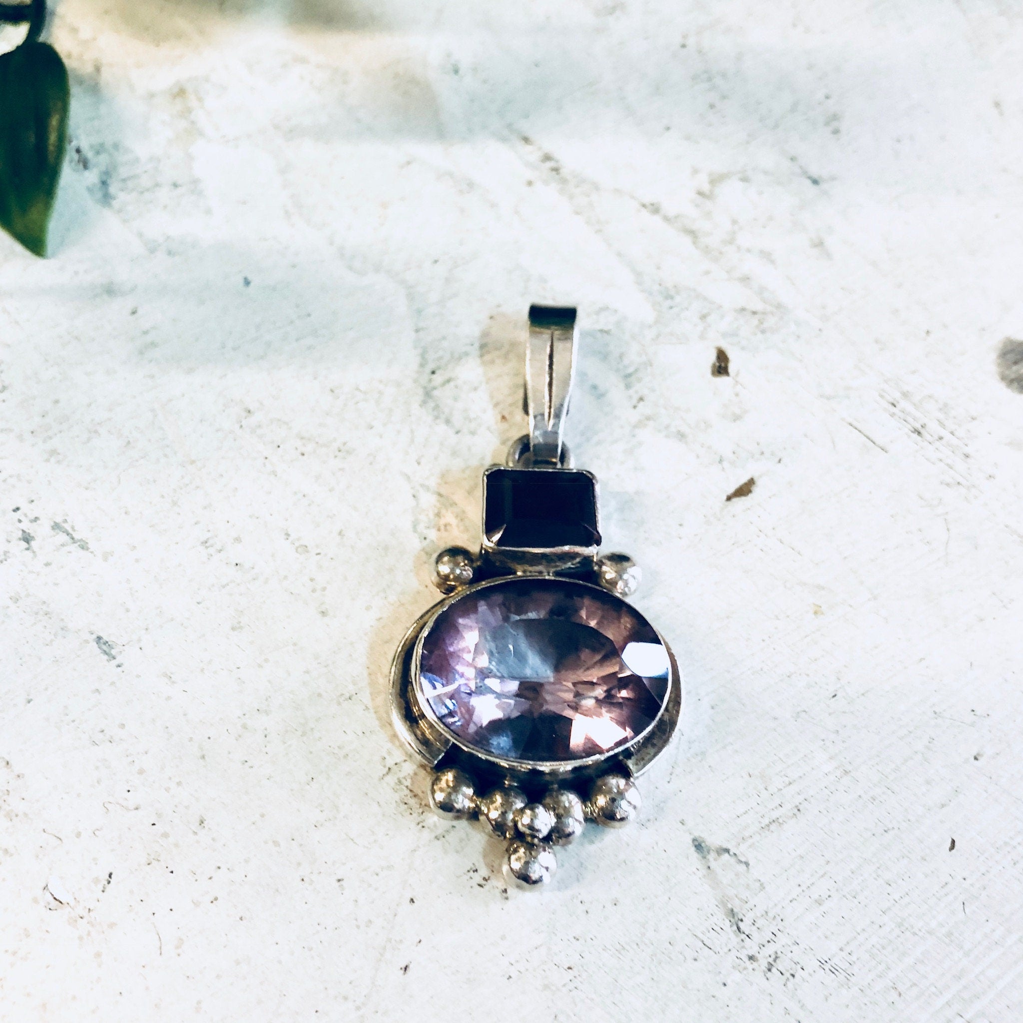 Vintage Silver Pendant, Sterling Silver, Vintage Jewelry, Hessonite Garnet, Amethyst Pendant, Gemstone Pendant, Vintage Necklace, Brown Gem