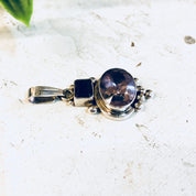 Vintage Silver Pendant, Sterling Silver, Vintage Jewelry, Hessonite Garnet, Amethyst Pendant, Gemstone Pendant, Vintage Necklace, Brown Gem