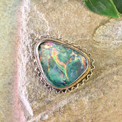 Vintage Silver Pendant, Vintage Silver Brooch, Sterling Silver, Vintage Necklace, Iridescent Stone, Green, Blue, Vintage Pin,Vintage Jewelry
