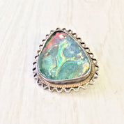 Vintage Silver Pendant, Vintage Silver Brooch, Sterling Silver, Vintage Necklace, Iridescent Stone, Green, Blue, Vintage Pin,Vintage Jewelry