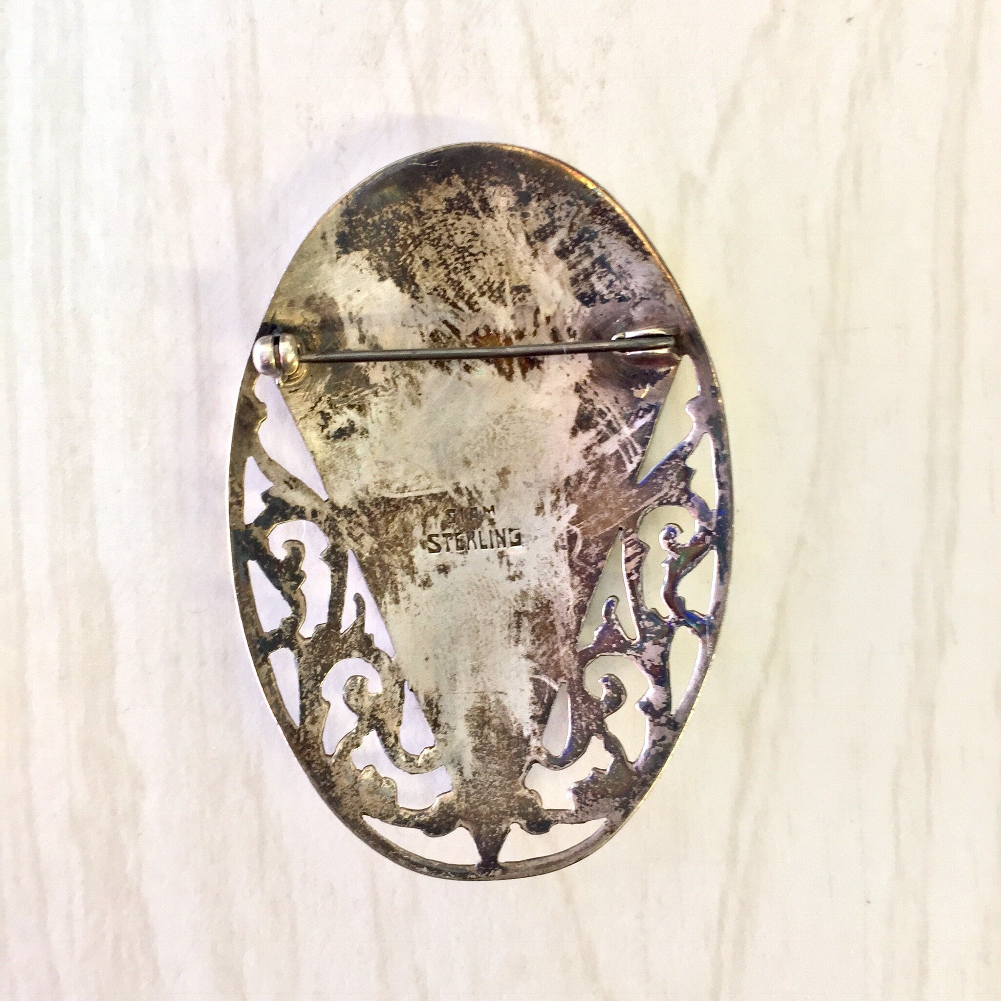 Siam Sterling Brooch, Vintage Brooch, Sterling Silver, Vintage Jewelry, Nielloware, Goddess of Lightening, Mekhala, Silver Brooch, Asian