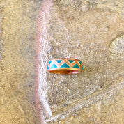 Vintage Copper Ring, Vintage Jewlery, Blue Enamel, Tribal Design, Triangle Design, Zig Zag, Copper and Blue, Band Ring, Wedding Band,